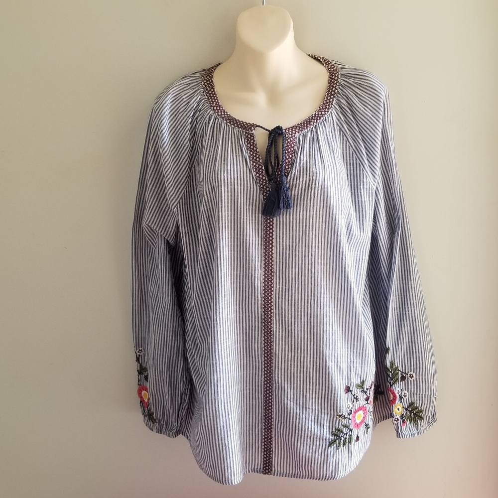 Striped and Embroidered Blouse